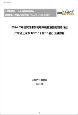2014年中国其他未列明电气机械及器材制造行业广东省云浮市TOP10企业排名